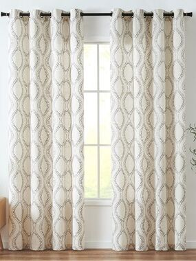 jinchan Boho Linen Blend Curtains Beige Farmhouse Curtains 84 Inches Long Grey